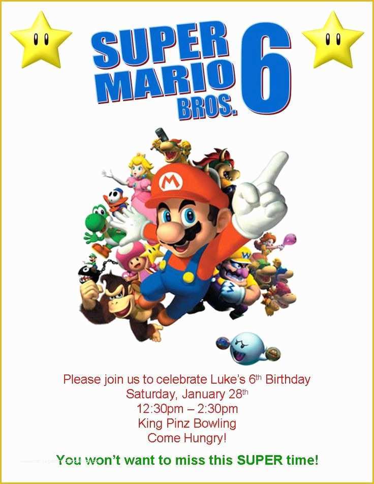 Super Mario Invitations Template Free Of 1000 Images About Birthday Party Invitations On Pinterest
