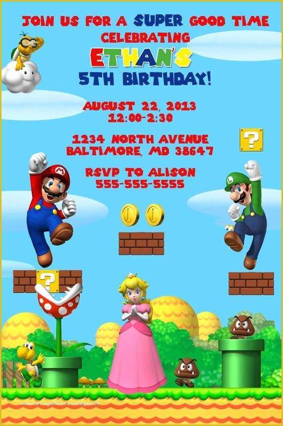 Super Mario Invitations Template Free Of Personalized Super Mario Brothers Invitation by