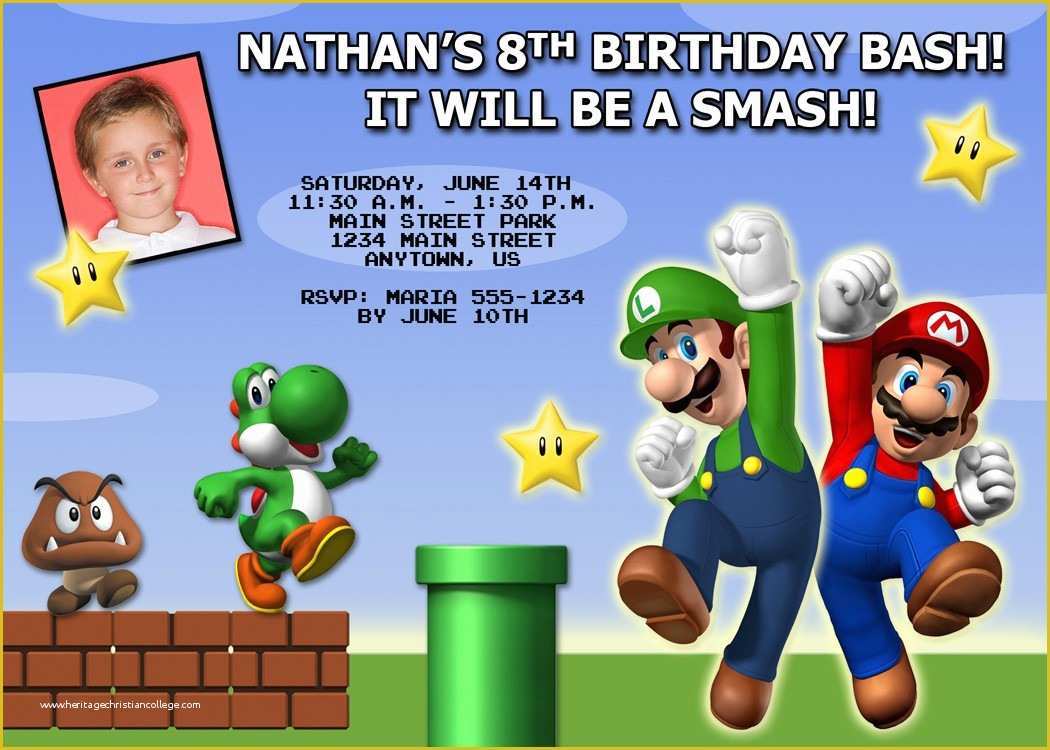 Super Mario Invitations Template Free Of Super Mario Birthday Party Invitations