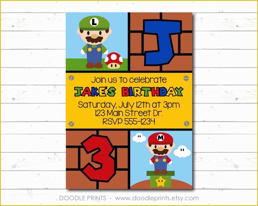 Super Mario Invitations Template Free Of Super Mario Bros Invitation Printable Birthday Party
