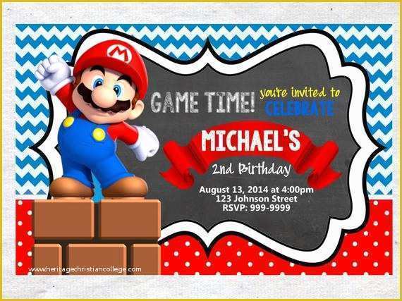 Super Mario Invitations Template Free Of Super Mario Brothers Geburtstag Einladung Tafel Chevron Muster