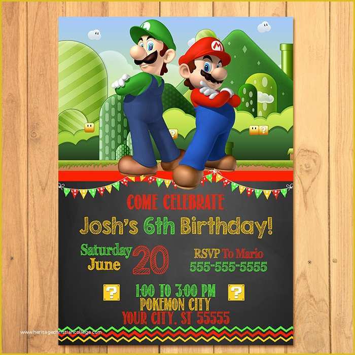 Super Mario Invitations Template Free Of Super Mario Brothers Invitation Chalkboard Super Mario