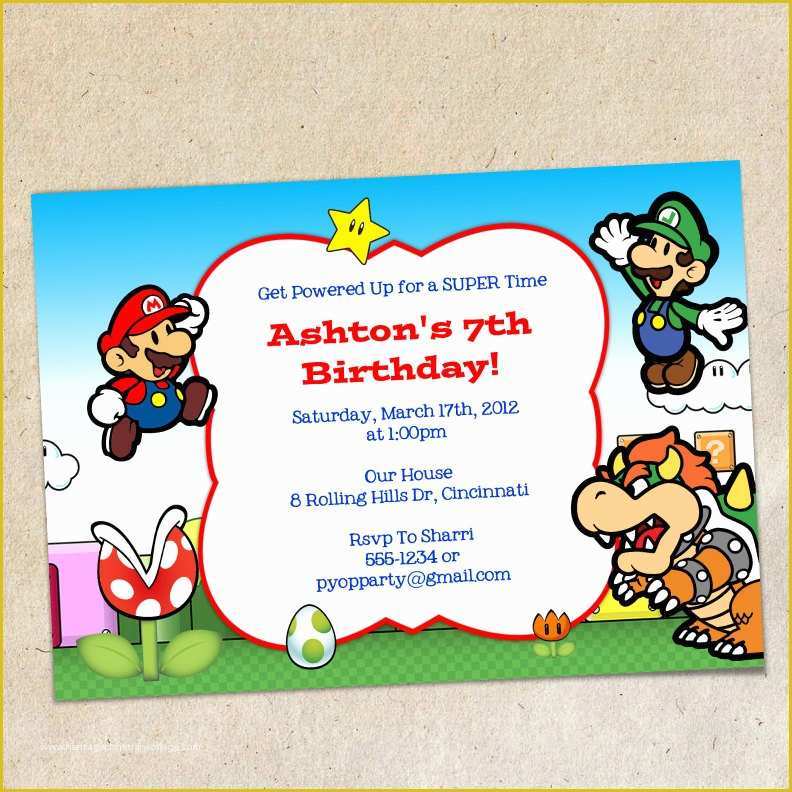 Super Mario Invitations Template Free Of Super Mario Brothers Invitation Template Instant Download