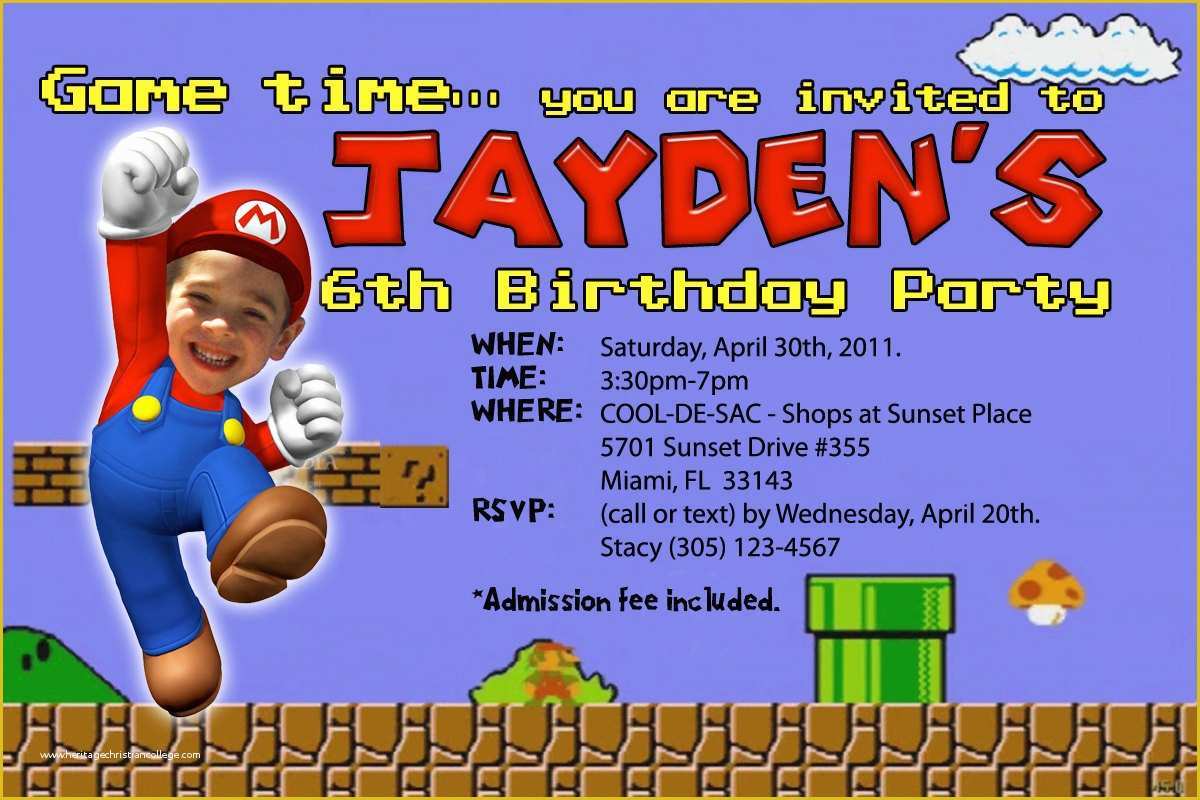 Super Mario Invitations Template Free Of Super Mario Brothers Invitations Custom Designed by