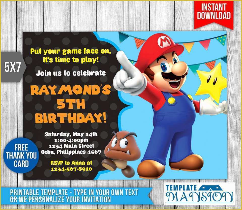 Super Mario Invitations Template Free Of Super Mario Invitation Birthday Invitation Psd by