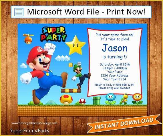 Super Mario Invitations Template Free Of Super Mario Invitation Mario Birthday Invitation Editable