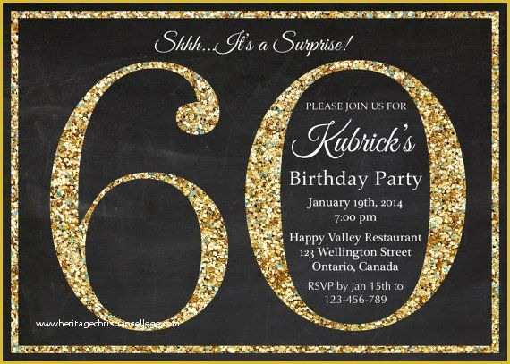 Surprise 60th Birthday Invitation Templates Free Of 60th Birthday Invitation Gold Glitter Birthday Party