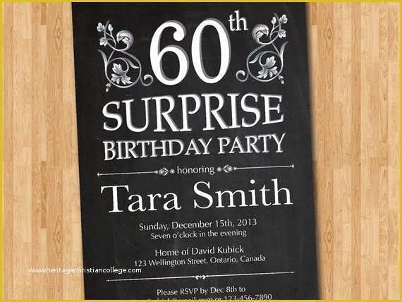 Surprise 60th Birthday Invitation Templates Free Of 60th Surprise Birthday Invitation Chalkborad Birthday Party