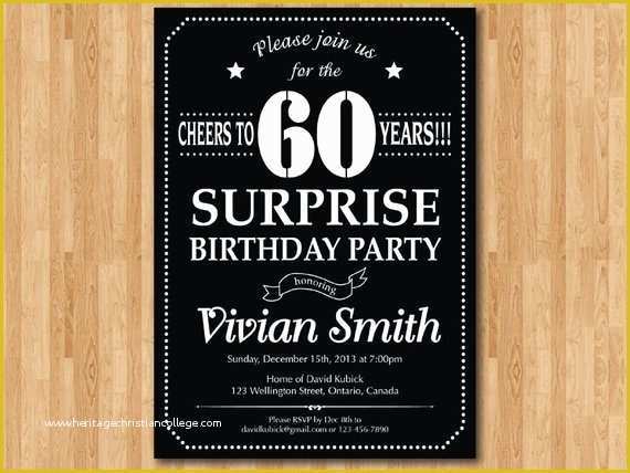 Surprise 60th Birthday Invitation Templates Free Of Surprise 60th Birthday Invitation Chalkboard Birthday Party