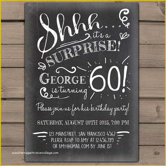 Surprise 60th Birthday Invitation Templates Free Of Surprise 60th Birthday Invitation Chalkboard Invitation