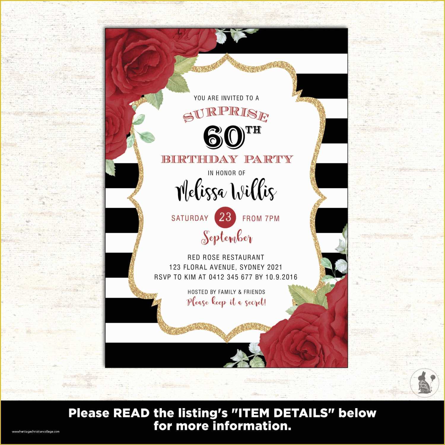 Surprise 60th Birthday Invitation Templates Free Of Surprise 60th Birthday Party Invitations Party – Free
