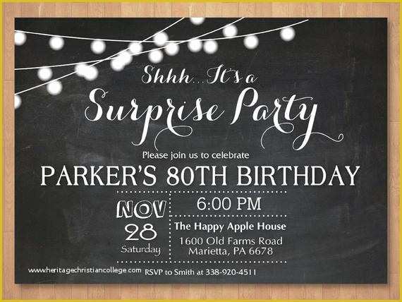 Surprise 60th Birthday Invitation Templates Free Of Surprise 80th Birthday Invitation Chalkboard 30th 40th 50th
