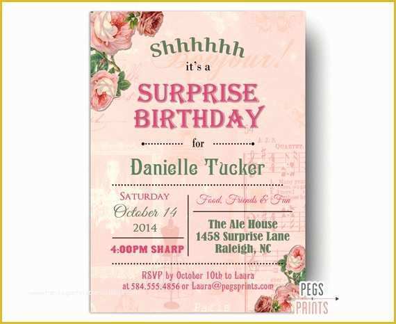 Surprise Party Invitations Templates Free Of Shabby Chic Surprise Party Invitation Printable Surprise