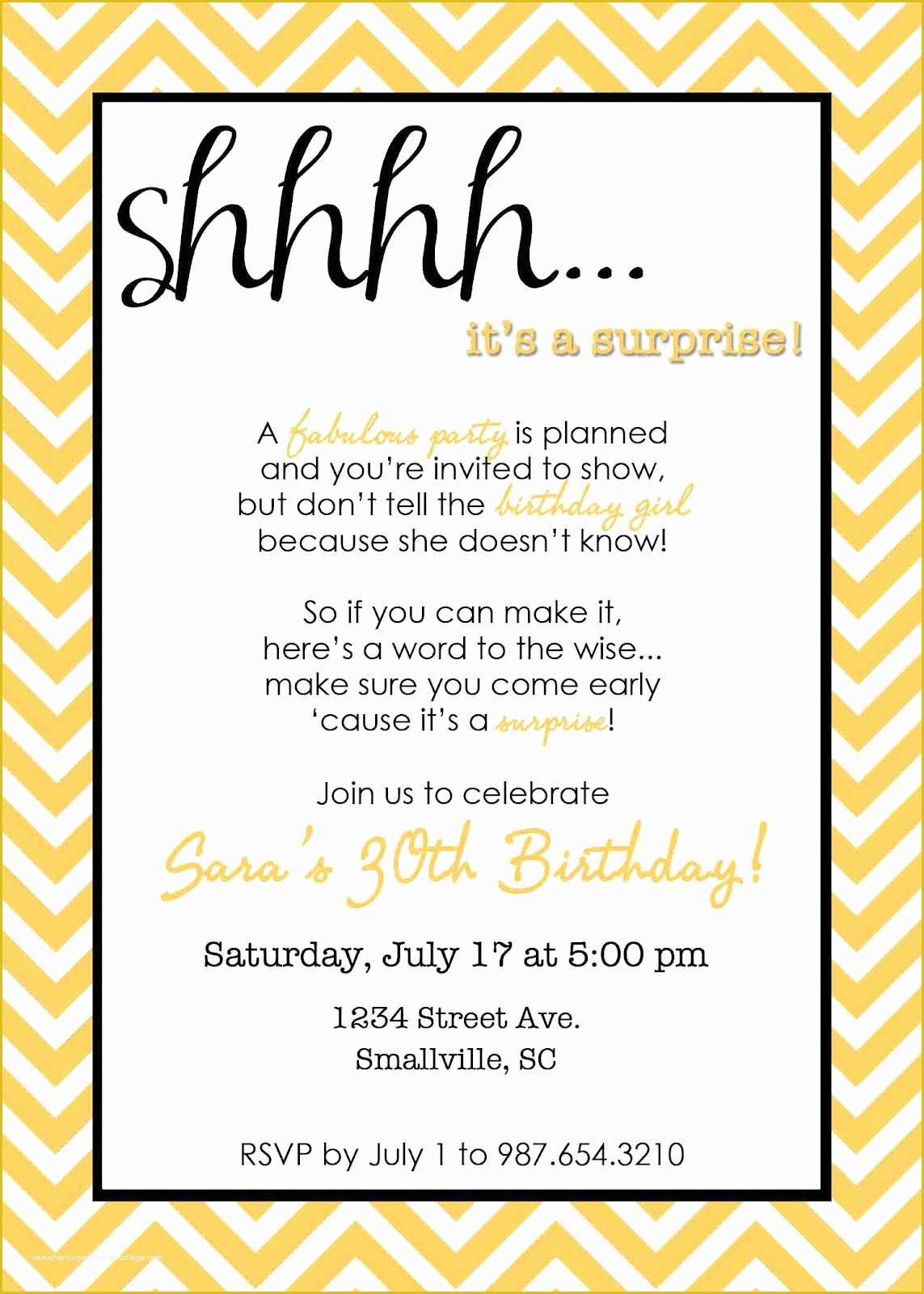 Surprise Party Invitations Templates Free Of Wording for Surprise Birthday Party Invitations