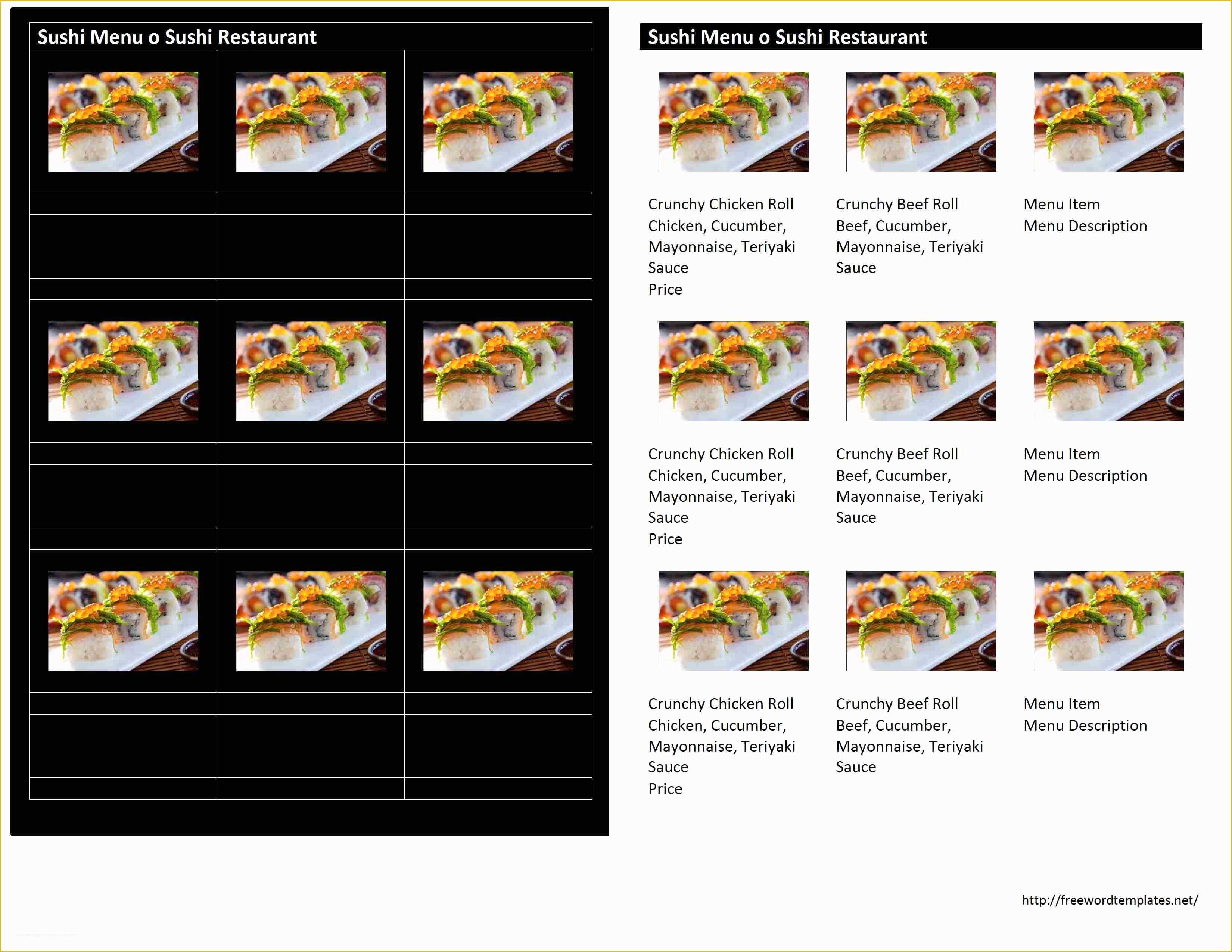 Sushi Menu Template Free Download Of Sushi Menu
