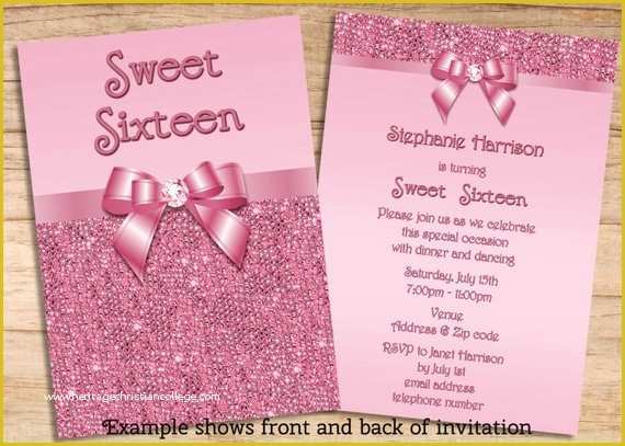 Sweet 16 Invitations Templates Free Of Items Similar to Printable Sweet 16 Pink Sequins and Bow