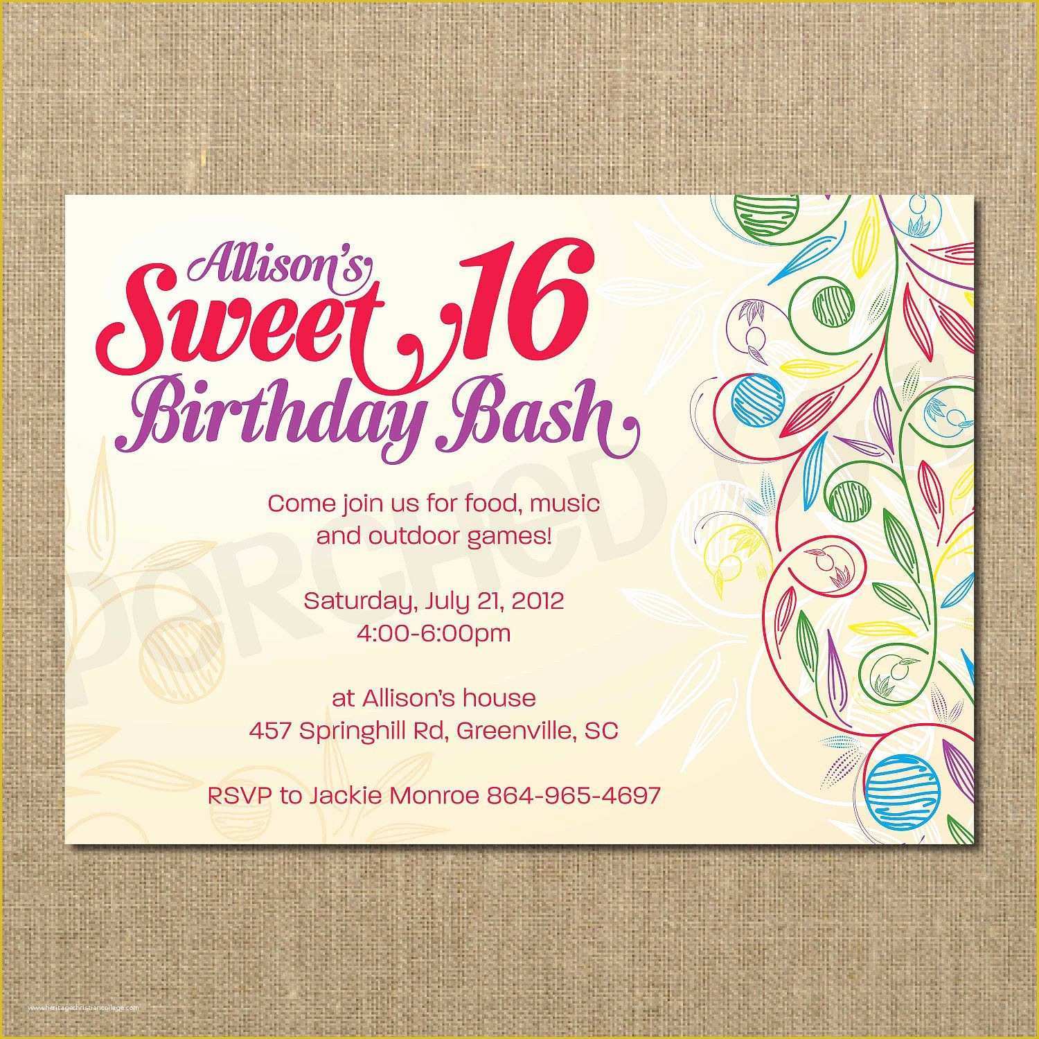 Sweet 16 Invitations Templates Free Of Sweet 16 Birthday Invitations Templates Free Sweet 16