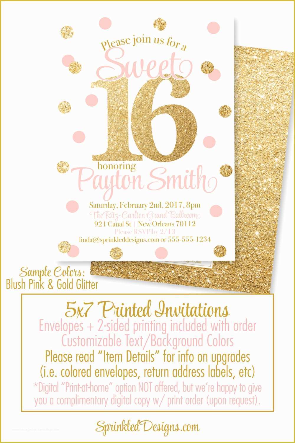 Sweet 16 Invitations Templates Free Of Sweet 16 Invitations Pink and Gold Glitter Sweet Sixteen