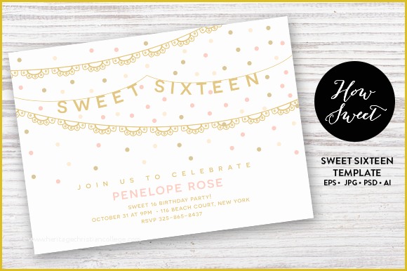 Sweet 16 Invitations Templates Free Of Sweet Sixteen Party Card Eps Invitation Templates On