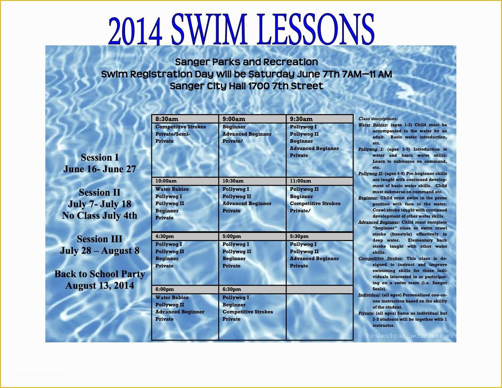 Swim Lesson Flyer Template Free Of 2014 Swim Lessons Registration Day the Sanger Scene