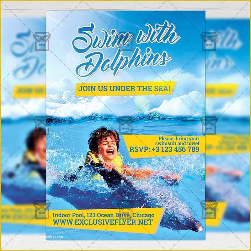 Swimming Flyer Templates Free Of Swim with Dolphins – Premium A5 Flyer Template