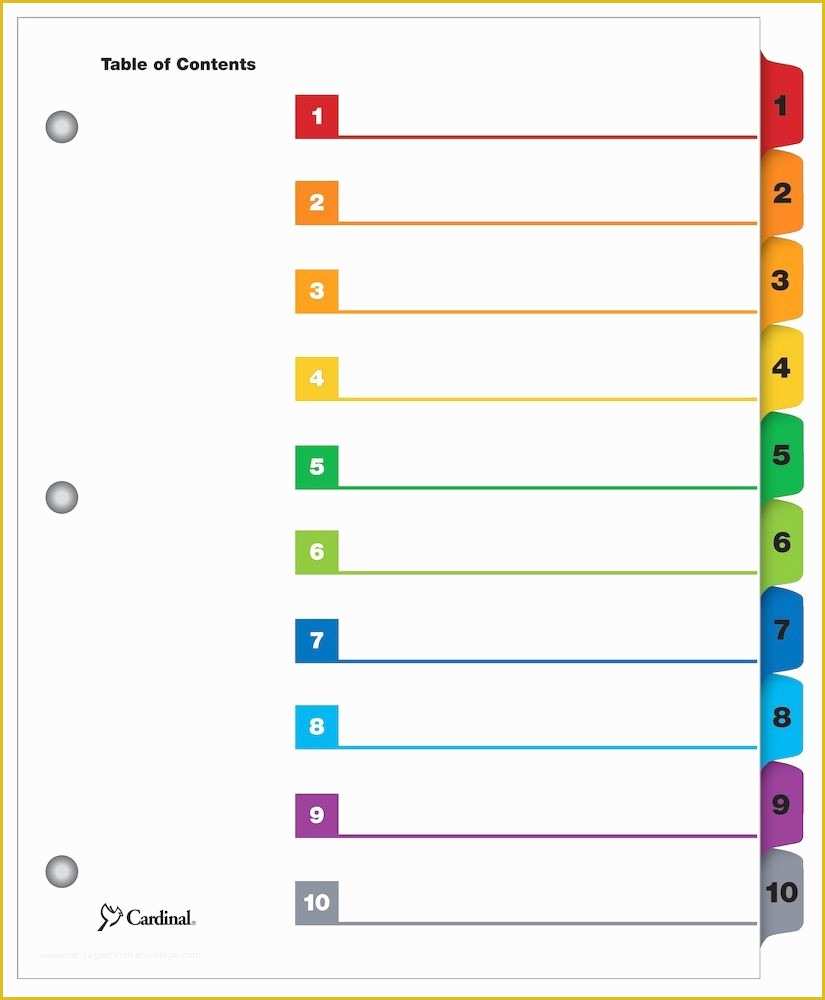 Tab Divider Template Free Of Cardinal Estep Printable Table Of Contents Dividers 10