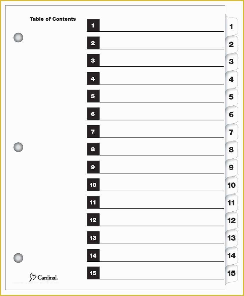 Tab Divider Template Free Of Cardinal Estep Printable Table Of Contents Dividers 15
