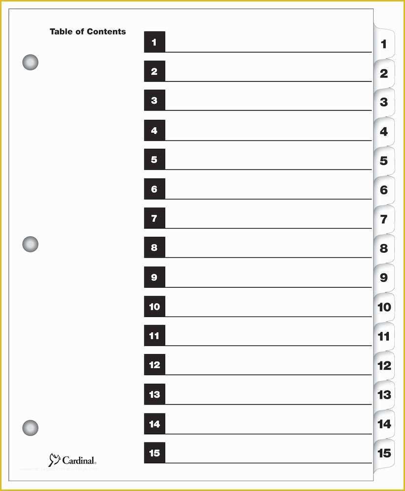 Tab Divider Template Free Of Cardinal Estep Printable Table Of Contents