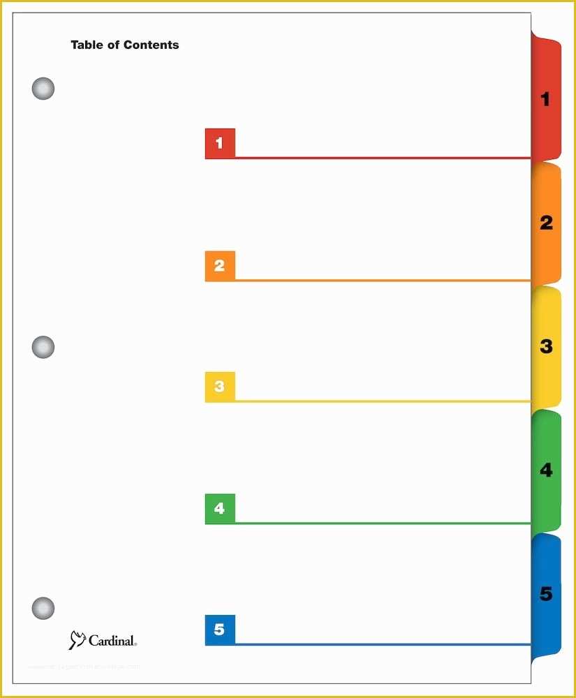 Tab Divider Template Free Of Estep Printable Table Of Contents Dividers 5 Tab