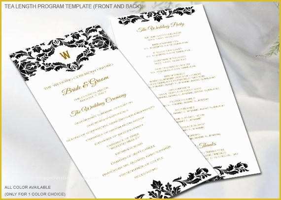 Tea Length Wedding Programs Templates Free Of Black and White Damask Tea Length Program by