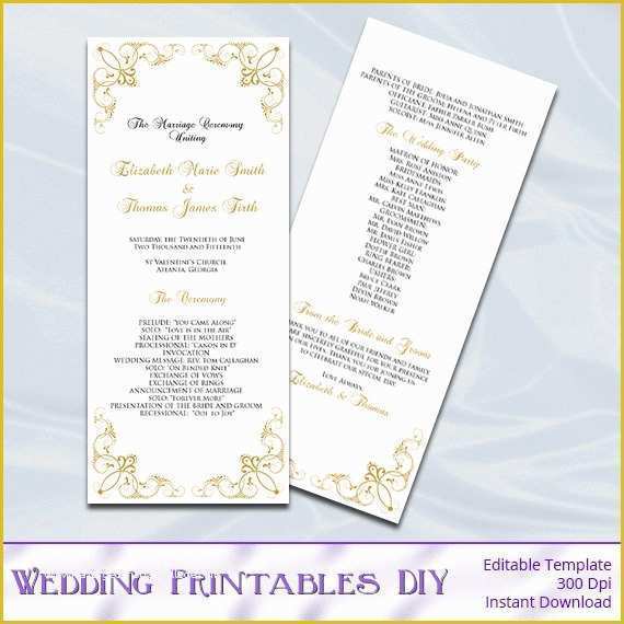 Tea Length Wedding Programs Templates Free Of Gold Wedding Program Template Printable Tea Length order Of