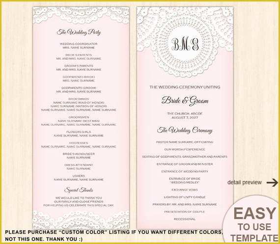 Tea Length Wedding Programs Templates Free Of Lace Doily Tea Length Wedding Program by Yourweddingtemplates