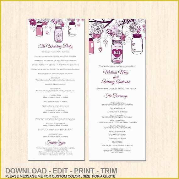 Tea Length Wedding Programs Templates Free Of Mason Jar Tea Length Program Template by Weddinginvitationbyc