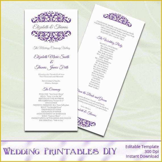 Tea Length Wedding Programs Templates Free Of Purple Wedding Program Template Diy Printable Tea Length
