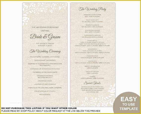 Tea Length Wedding Programs Templates Free Of Rustic Burlap Floral Tea Length Ceremony by Myprintablepaperie