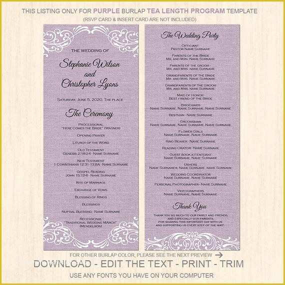 Tea Length Wedding Programs Templates Free Of Rustic Burlap Tea Length Program Template Wedding Programs