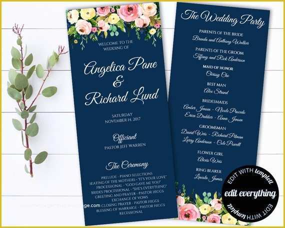 Tea Length Wedding Programs Templates Free Of Tea Length Floral Wedding Program Template Floral Ceremony