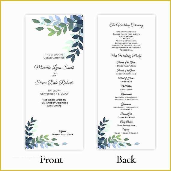 Tea Length Wedding Programs Templates Free Of Tea Length Wedding Program Blue and Green Ivy Leaves Diy