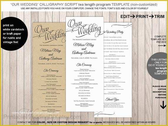 Tea Length Wedding Programs Templates Free Of Tea Length Wedding Program Template Calligraphy Script