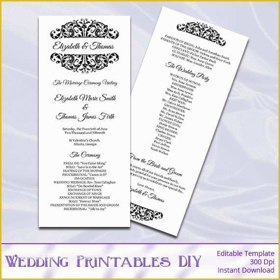 Tea Length Wedding Programs Templates Free Of Tea Length Wedding Program Template Diy Black White Ceremony