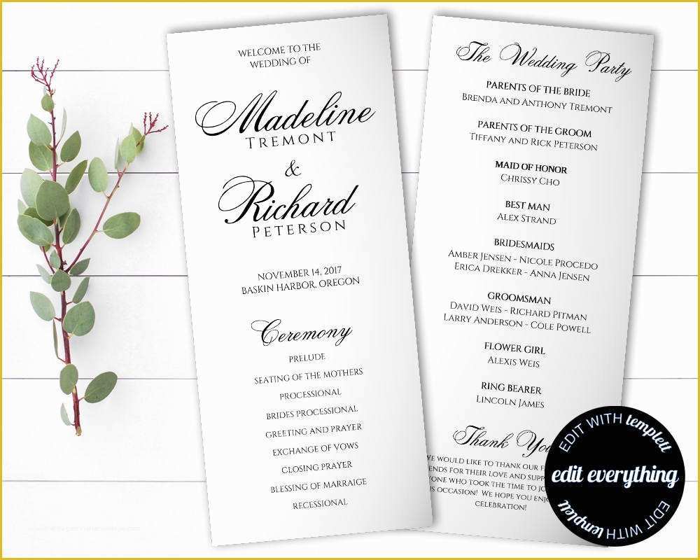 Tea Length Wedding Programs Templates Free Of Tea Length Wedding Program Template Diy Wedding Program