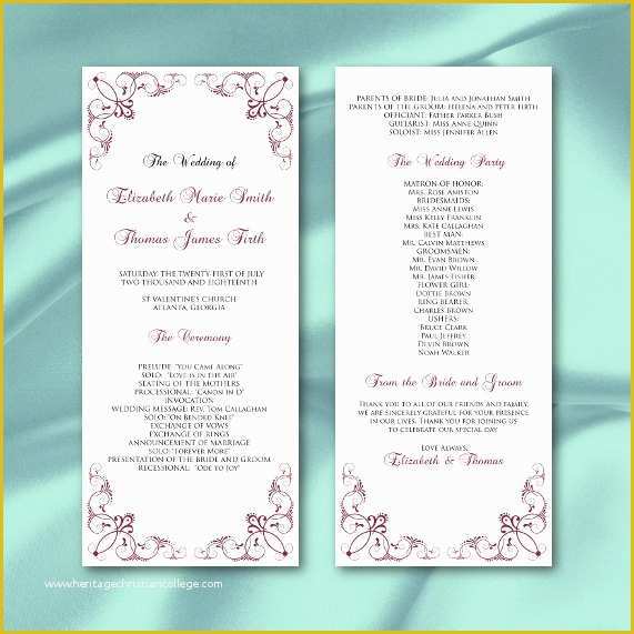 Tea Length Wedding Programs Templates Free Of Tea Length Wedding Program Template Elegant Burgundy Ceremony