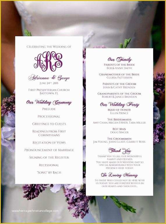 Tea Length Wedding Programs Templates Free Of Tea Length Wedding Program Template Monogram by