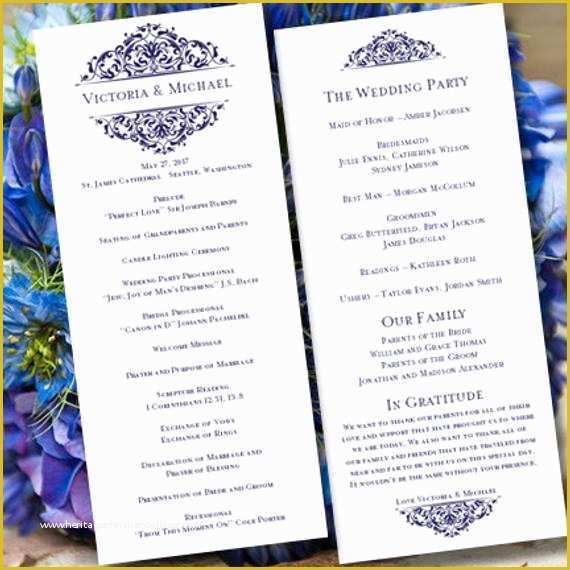 Tea Length Wedding Programs Templates Free Of Wedding Program Template Grace Navy Blue order by
