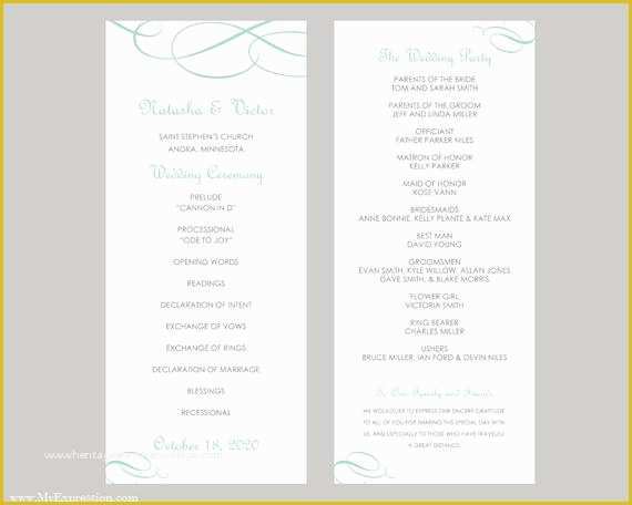 Tea Length Wedding Programs Templates Free Of Wedding Program Template Tea Length Calligraphic Flourish