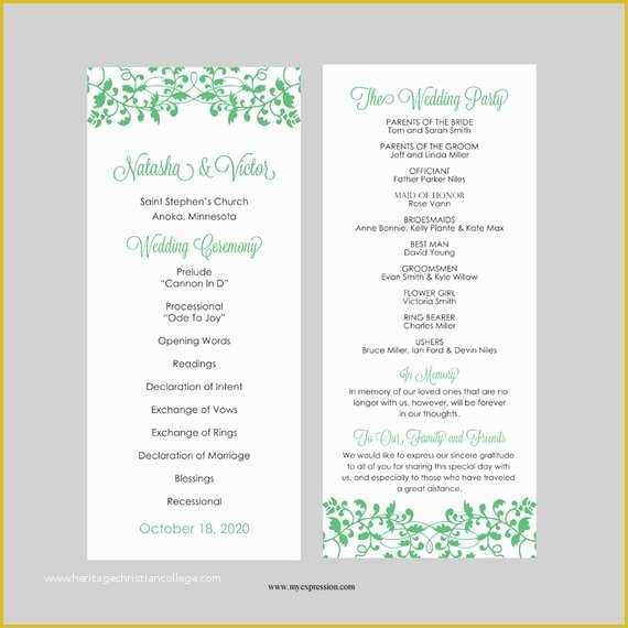 Tea Length Wedding Programs Templates Free Of Wedding Program Template Tea Length Elegant Vines Emerald