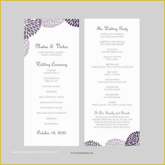 Tea Length Wedding Programs Templates Free Of Wedding Program Template Tea Length Flower Blooms Purple