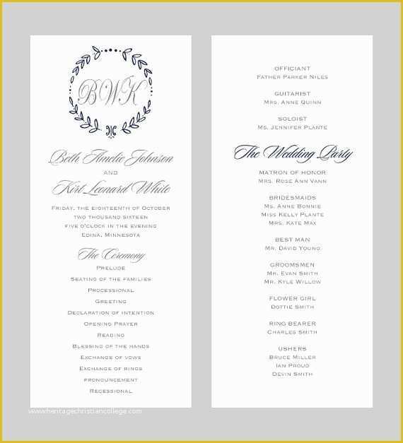 Tea Length Wedding Programs Templates Free Of Wedding Program Template – Tea Length Leaf Monogram