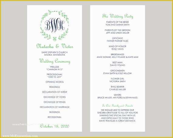 Tea Length Wedding Programs Templates Free Of Wedding Program Template Tea Length Leaf Monogram