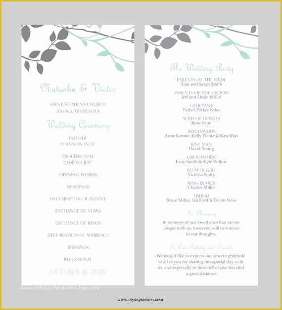 Tea Length Wedding Programs Templates Free Of Wedding Program Template Tea Length Leaves and Branches